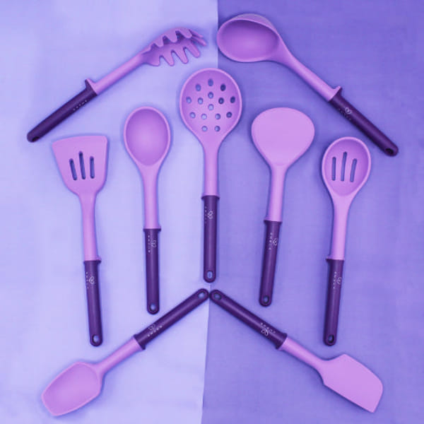 Kitchen Utensils Set - Silicone - Purple - Set Of 9