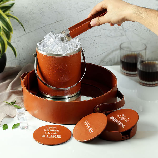 Leather Party Set with Personalized Coasters