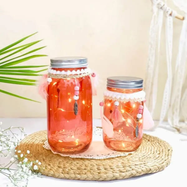 Mason Jar With String Lights - Single Piece