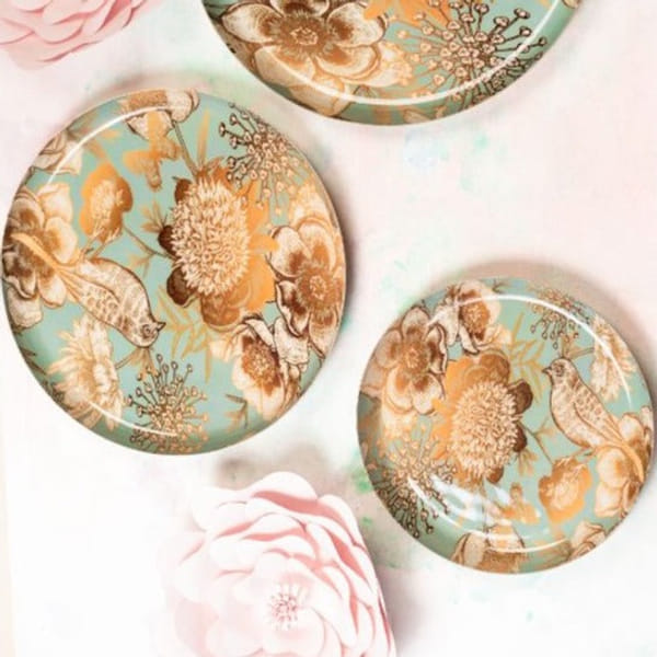 Metal Platter - Bird - Light Blue - Set Of 3