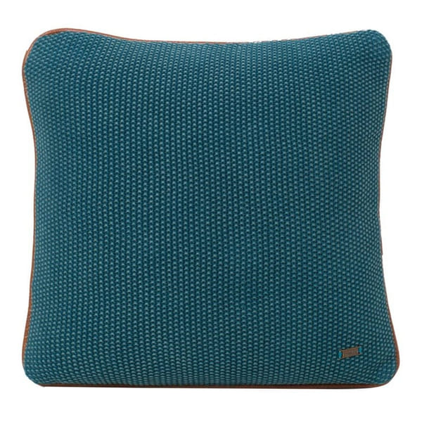 Mini Moss Peacock Blue Washed Cotton Knitted Square Cushion Cover