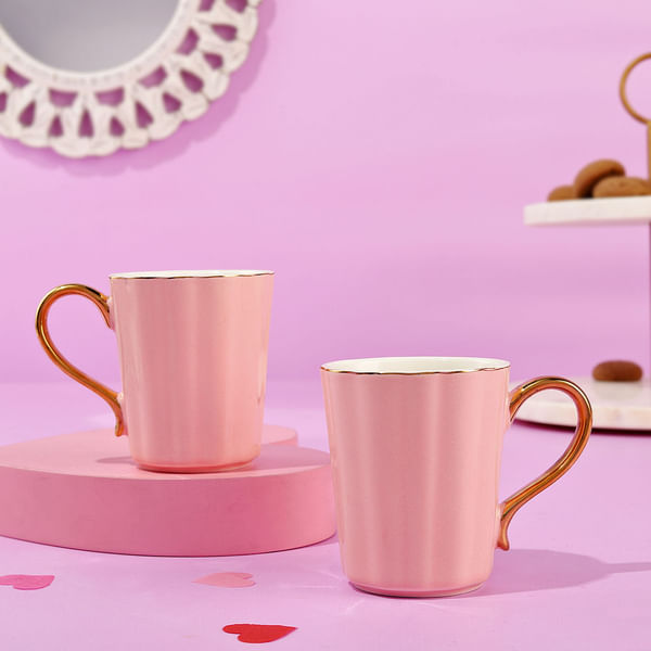 Mugs - Pink Love - Rose Gold Handle - Set Of 2