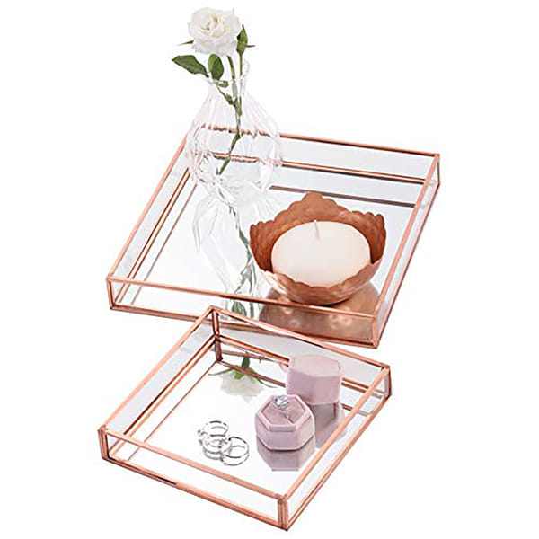 Multipurpose Organizer - Square - Rosegold - Glass - 6in - Single Piece