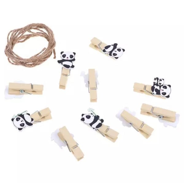 Panda - Wooden Photo Paper Clips - Set Of 10