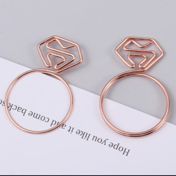 Paper Binder Clips - Diamond Ring - Rose Gold - Set Of 6