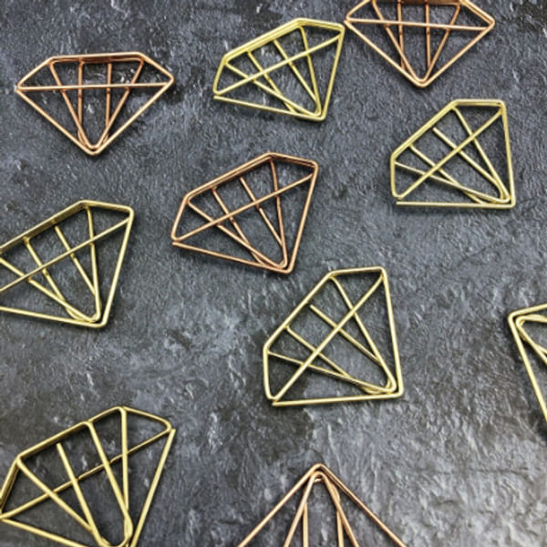 Paper Binder Clips - Diamond - Rose Gold And Gold - Set Of 6