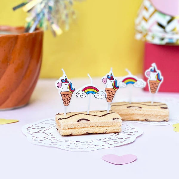 Party Candles - Rainbow And Unicorn - Set Of 5