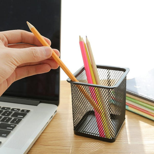 Pen Stand - Metal - Square - Black - Single Piece