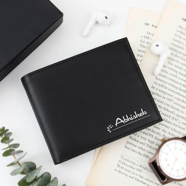 Personalized Black Leather Wallet for Men