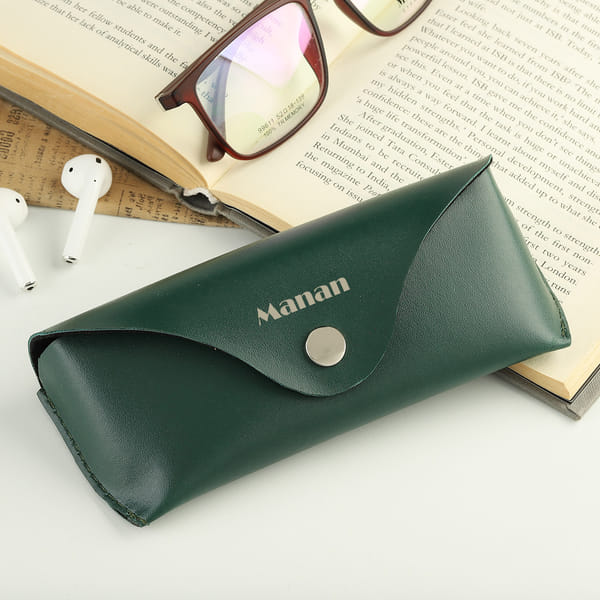 Personalized Green Leather Sunglasses Case