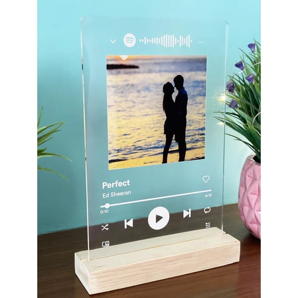 Personalized - Photo Frame And Spotify Song Request With Wooden Stand - C.O.D. Not Available