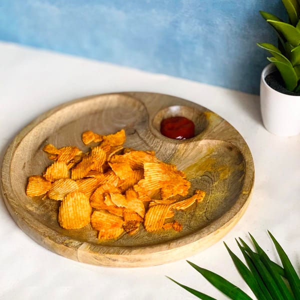Platter - Chip And Dip - Round - Wood - Single Piece