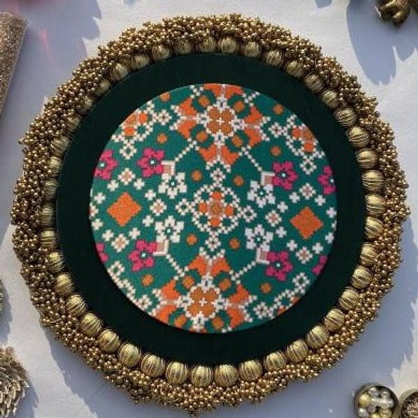 Rangoli - The Copper Beaded Gathered Pink And Bottle Green Navratna - Single Piece