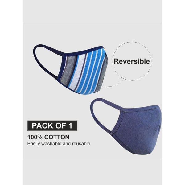 Reversible Cotton Face Mask - Flat Dust Masks - Blue And White
