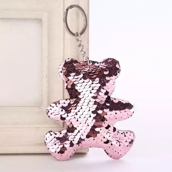 Sequin Keychain - Rose Gold Bear