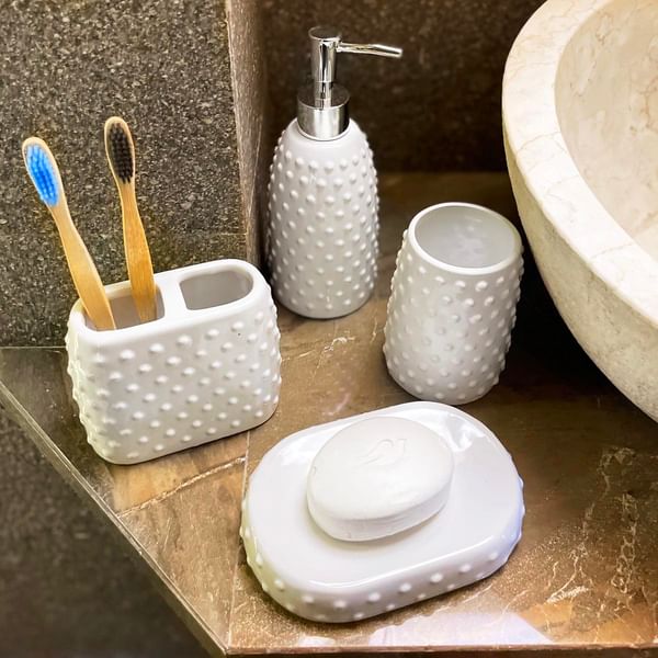 Soap Dispenser And Bathroom Organizer Set - Ceramic - Set Of 4