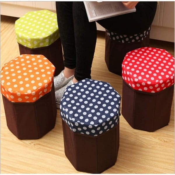 Storage Basket With Table - Polka Dots - Blue-Brown - Single Piece