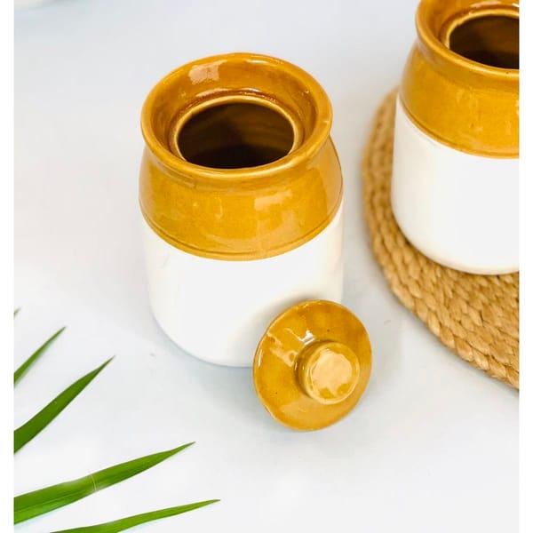 Storage Jar - Ceramic - Two Toned - Single Piece