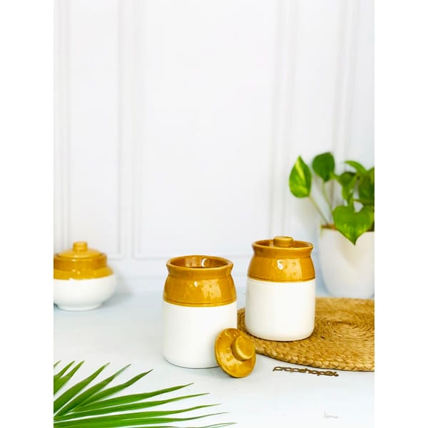 Storage Jar - Ceramic - Two Toned - Single Piece