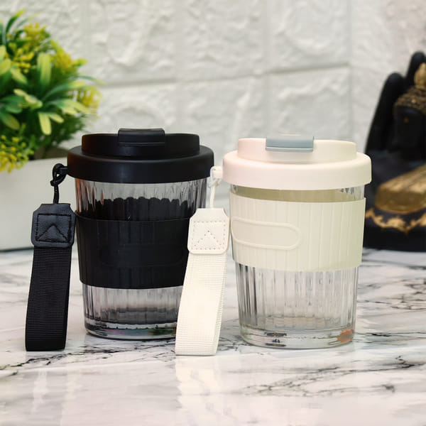 Striped Glass Coffee Tumbler - 500 ML - Assorted - Single Piece