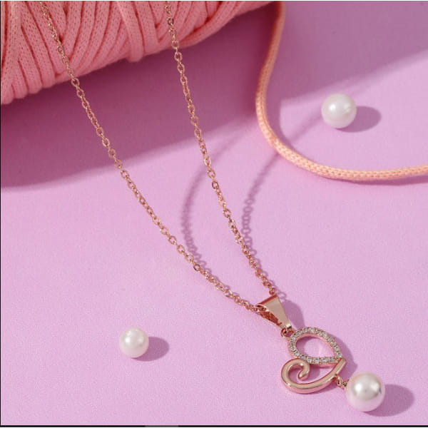 Studded Heart & Pearl Pendant Chain