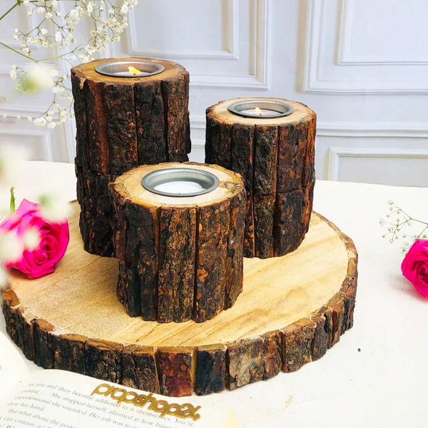 Tea Light Holder - Tree Trunk - Set Of 3