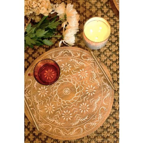 Tray - Etched In White Antique Wood - Single Piece