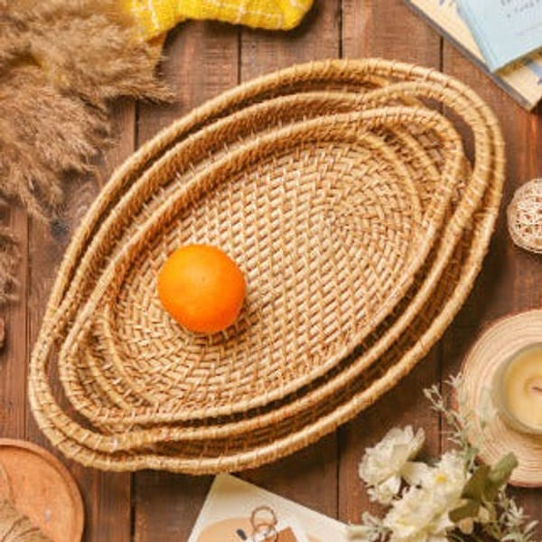 Trays - Natural Cane - Set Of 3