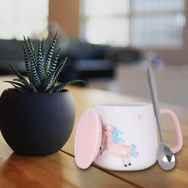 Unicorn Mug With Lid And Spoon - 250ml