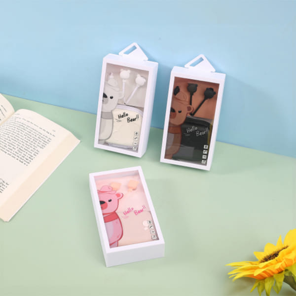 Wired Earphone With Mic And Pouch - Bear - Assorted - Single Piece