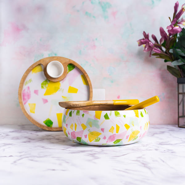 Wooden Salad Bowl And Serving Set - Confetti White - Single Piece