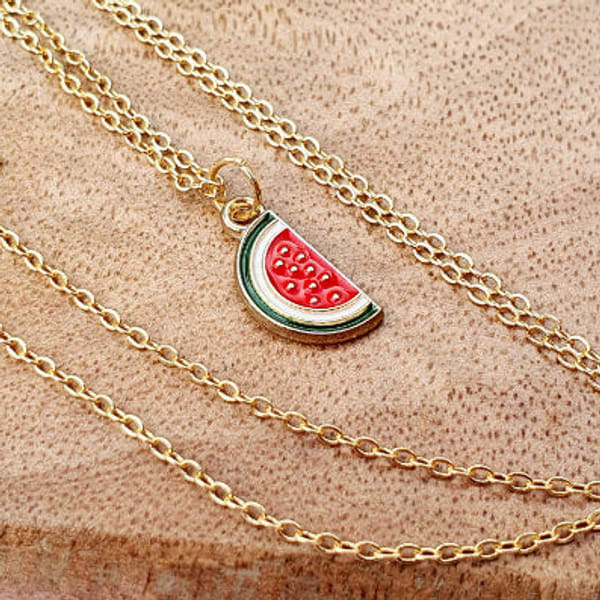 Y2K Charm Pendant Gold Necklace - Emoji - Watermelon - Single Piece