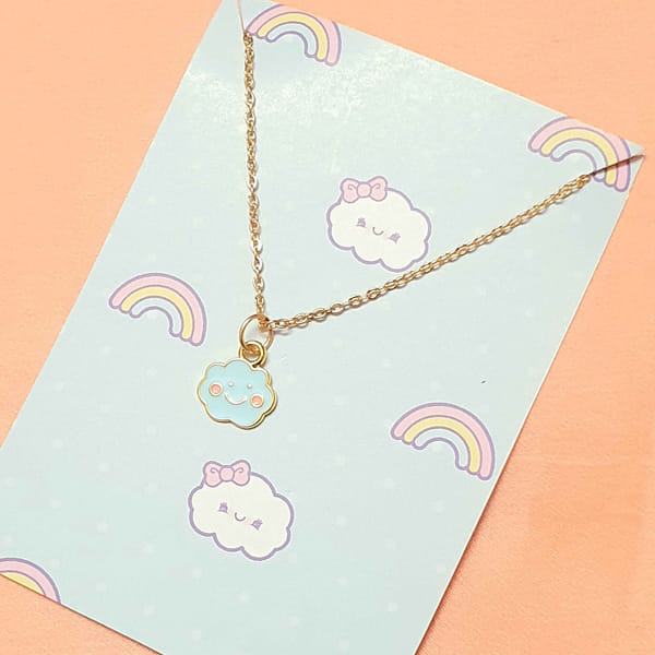Y2K Charm Pendant Gold Necklace - Happy Cloud - Single Piece